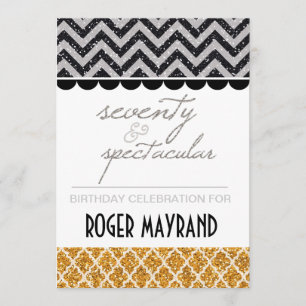 Glitzer Black, Silver, Gold 70. Geburtstag Einladu Einladung
