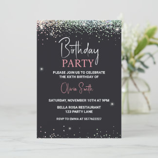 Glitzer Black Sparkle Geburtstagsparty Einladung