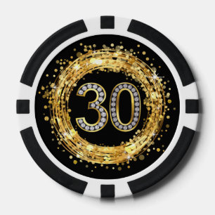 Glitzer Bling Confetti   der Diamant-Zahl-30 Gold Pokerchips