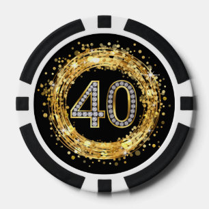 Glitzer Bling Confetti   der Diamant-Zahl-40 Gold Pokerchips