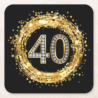 Glitzer Bling Confetti | der Diamant-Zahl-40 Gold Rechteckiger Pappuntersetzer