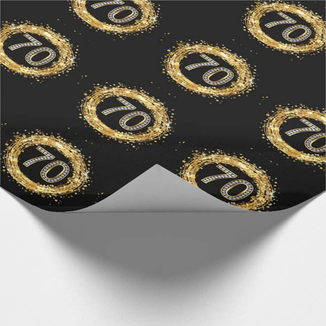 Glitzer Bling Confetti | der Diamant-Zahl-70 Gold Geschenkpapier (Ecke)
