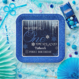 Glitzer Blue Erster Geburtstag Winter ONEderland Pappteller