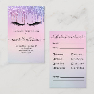 Glitzer Blue Eyelash Extension Client Record Busin Visitenkarte