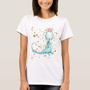 *~* Glitzer Blue Girly Dragon Dinosaurier Blume T-Shirt
