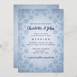 Glitzer Blue Snowflakes Winterhochzeit Einladung