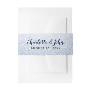 Glitzer Blue Snowflakes Winterhochzeit Einladungsbanderole