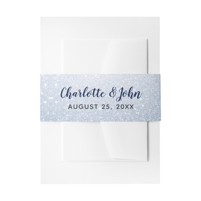 Glitzer Blue Snowflakes Winterhochzeit Einladungsbanderole (Vorderseite Beispiel)
