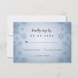 Glitzer Blue Snowflakes Winterhochzeit RSVP Karte