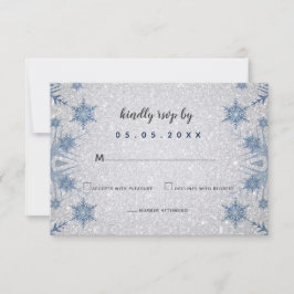 Glitzer Blue Snowflakes Winterhochzeit RSVP Karte