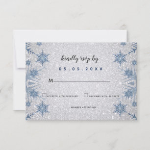 Glitzer Blue Snowflakes Winterhochzeit uAwg Einladung