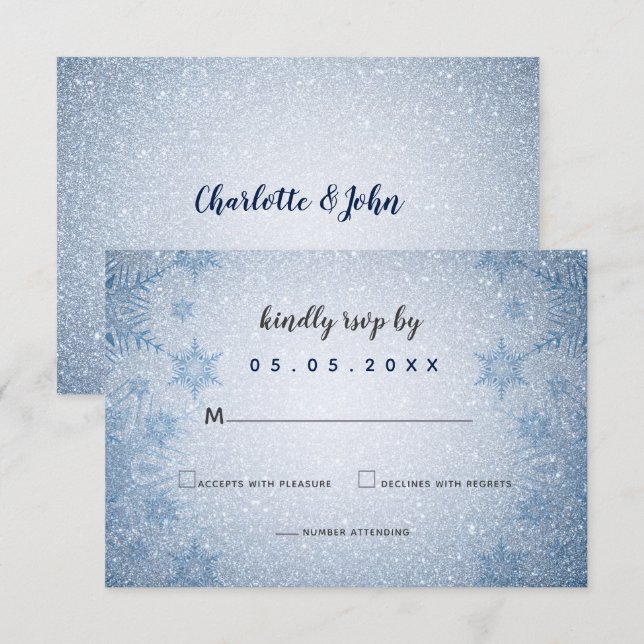 Glitzer Blue Snowflakes Winterhochzeit uAwg Einladung (Vorne/Hinten)