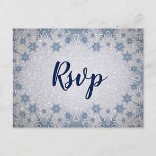 Glitzer Blue Snowflakes Winterhochzeit uAwg Einladungspostkarte