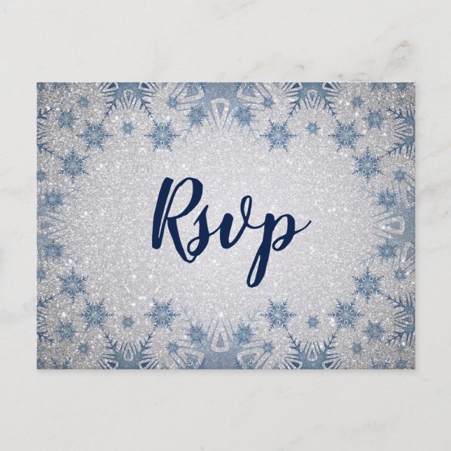 Glitzer Blue Snowflakes Winterhochzeit uAwg Einladungspostkarte (Vorderseite)