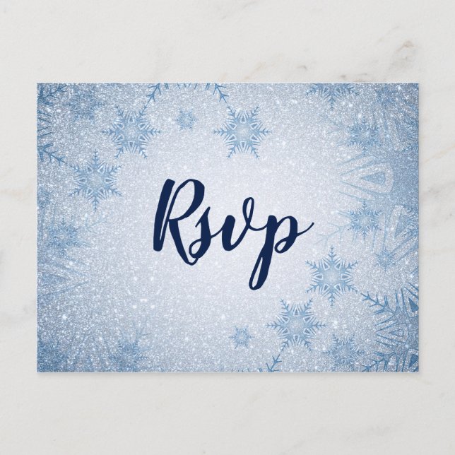 Glitzer Blue Snowflakes Winterhochzeit uAwg Einladungspostkarte (Vorderseite)