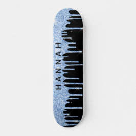 Glitzer Blue Tropfens Personalisiert Black Skateboard