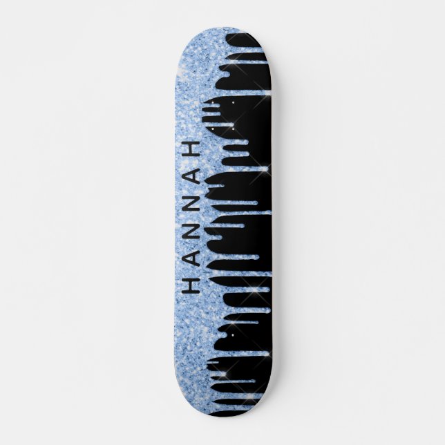 Glitzer Blue Tropfens Personalisiert Black Skateboard (Vorne)