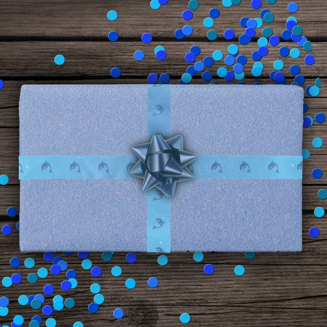 Glitzer Blue White Jumping Delphine Wasserblasen Satinband (Cute jumping sparkle dark blue and white dolphins on pretty blue with water bubbles gift wrap ribbon)