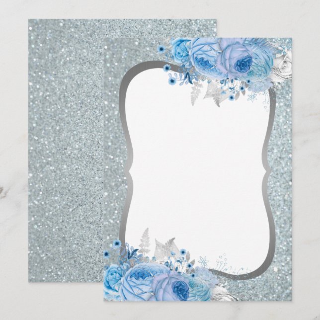 Glitzer Blumenblase Einladung (Vorne/Hinten)