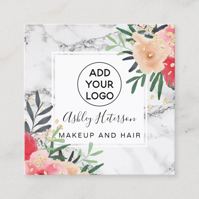 Glitzer Blumenwasser-Marmor-Logo Quadratische Visitenkarte (Vorderseite)