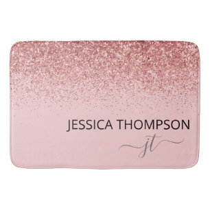 Glitzer Blush Pink Einfache Mädchenmonogrammbezei Badematte