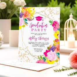 Glitzer boho fett blumengeschmückt Foto Abschluss Einladung