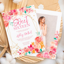 Glitzer boho florale Aquarell Foto Sweet 16