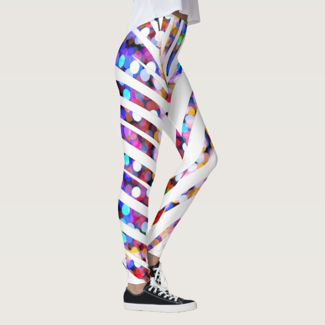 Glitzer Bokeh Palme-Blatt kopiert buntes Leggings (Rechts)