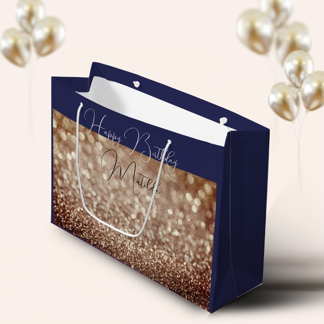 Glitzer Bokeh Rose Goldskriptname große Geschenkta Geschenktüte (Von Creator hochgeladen)