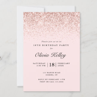 Glitzer Border Birthday, Light Pink Einladung