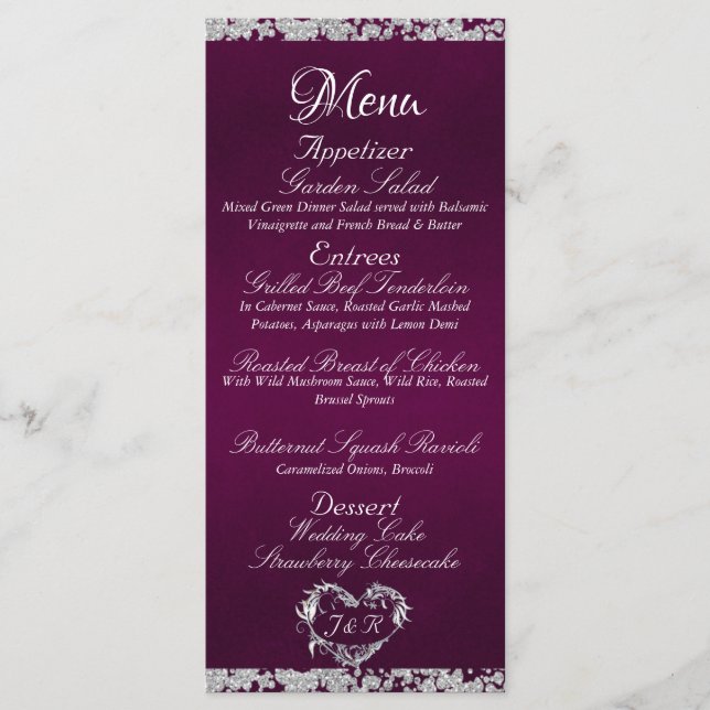 Glitzer Border on Lila Wedding Menu Menükarte (Vorderseite)