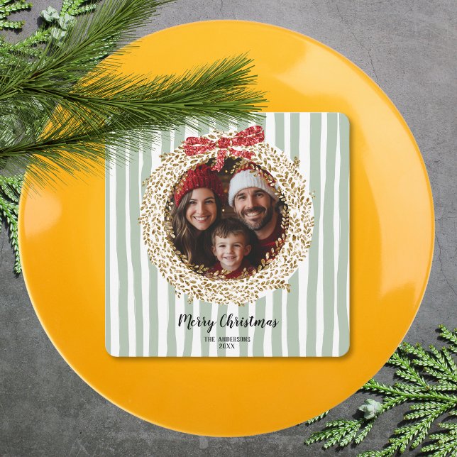 Glitzer Bow Frohe Weihnachtskranz Familie Foto Einladung (Von Creator hochgeladen)