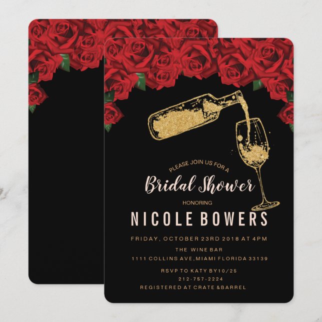 Glitzer Bridal Dusche Weinglas Einladung (Vorne/Hinten)