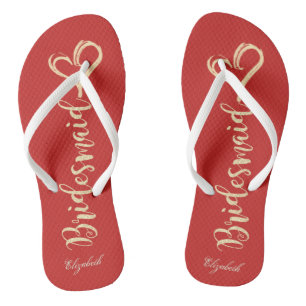 Glitzer Bridesmaid, Herz, Rot - Personalisiert Flip Flops