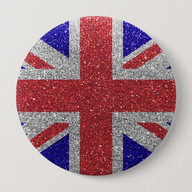 Glitzer Britische Flagge von London UK Fashion Bli Button (Vorderseite)