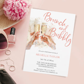 Glitzer Brunch und Bubbly Champagne Brautparty Einladung