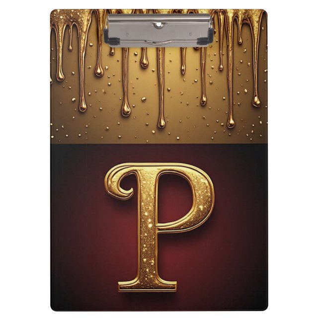 Glitzer-Buchstabe P-Monogramm mit tropfender Flüss Klemmbrett (Vorderseite)