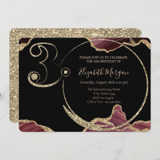 Glitzer Burgundy Marble 30. Geburtstag Einladung