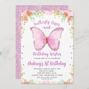 Glitzer Butterfly Kisses Birthday wünscht Geburtst Einladung