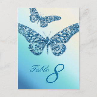 Glitzer Butterfly Tischnummer Postcard Blue