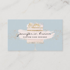 Glitzer Cake Floral Blush Blue Visitenkarte