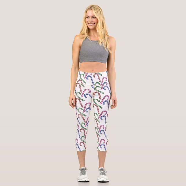 Glitzer Candy Cane Pattern Capri Leggings (Vorderseite)