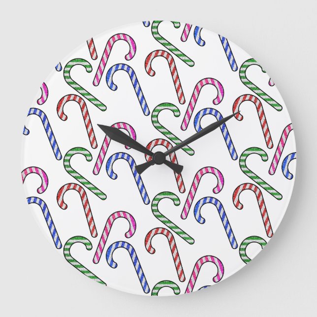Glitzer Candy Cane Pattern Große Wanduhr (Vorderseite)