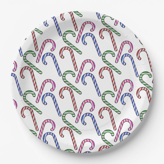 Glitzer Candy Cane Pattern Pappteller (Vorderseite)