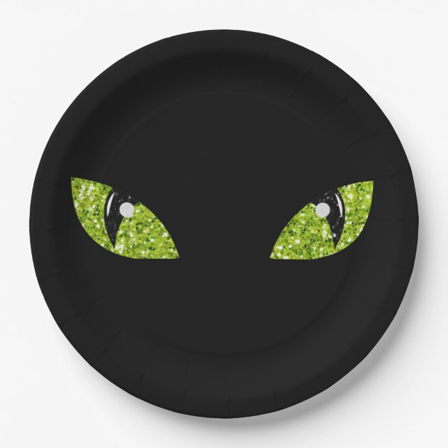 Glitzer Cat Eyes Halloween Pappteller (Vorderseite)