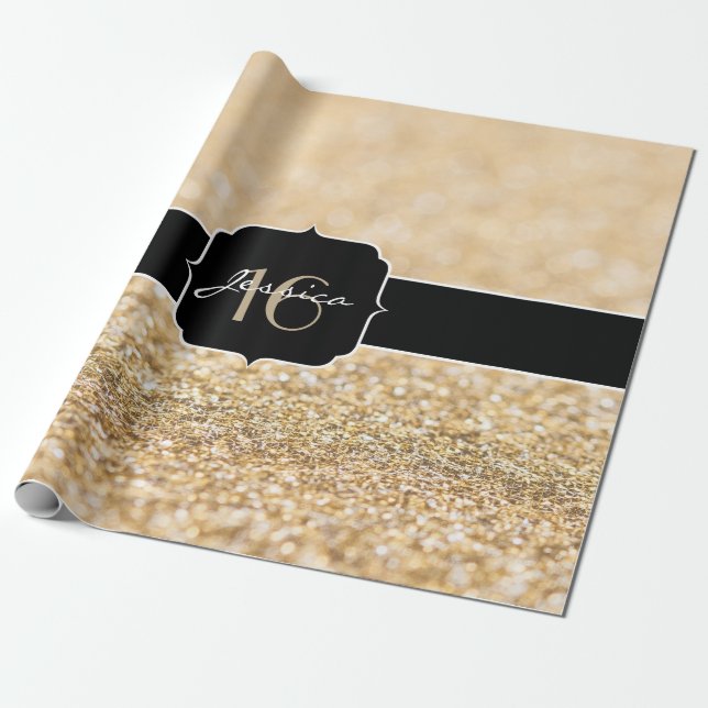 Glitzer Champagner Glitzern Sweet 16 Geschenkpapier (Ungerollt)