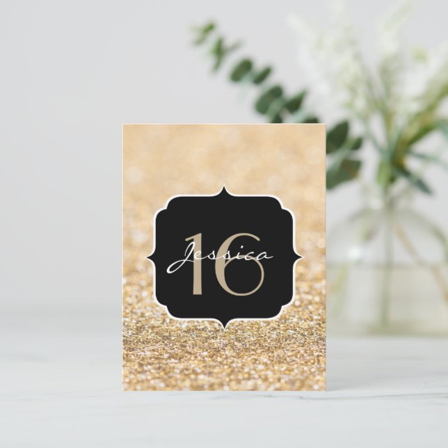 Glitzer Champagner Glitzern Sweet 16 Postkarte (Stehend Vorderseite)