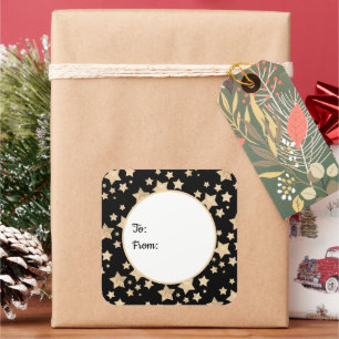 Glitzer Champagner mit glänzenden Sternen Quadratischer Aufkleber