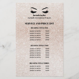 Glitzer Champagner Rosa EYELASH SALON SERVICE LIST Flyer