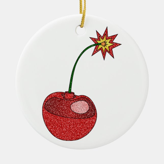 Glitzer Cherry Bomb Keramik Ornament (Vorne)
